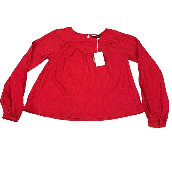 Universal Thread Women's Size XS Long Sleeve Blouse Top Red Peasant Prairie NWT - Picture 1 of 15